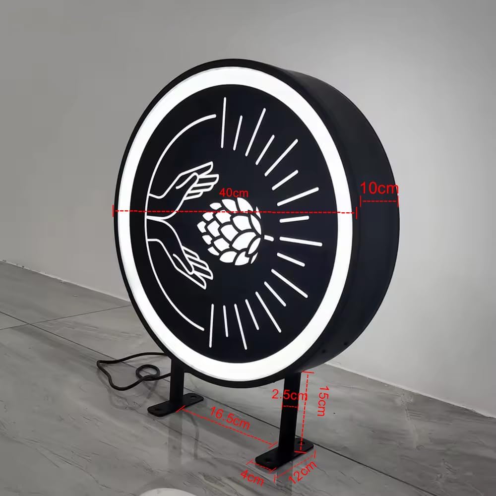 Custom LED Double Sided Light Box, Personalized Round LED Signs Outdoor Lightbox, Illuminated Billboard Advertising Light Box for Business, Cafe, Bar, Hotel Logo Sign(Round)